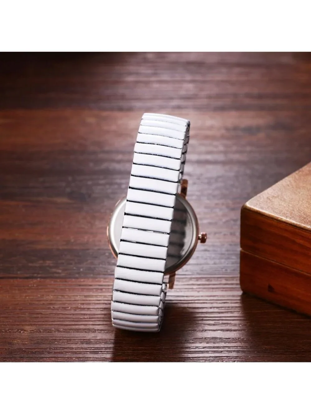 Women's White Analog Quartz Big Dial Elastic Stretch Band Casual Wrist Watch